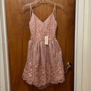 TwoSisters the Label Backless Pink Floral Embroidered Shine Dress